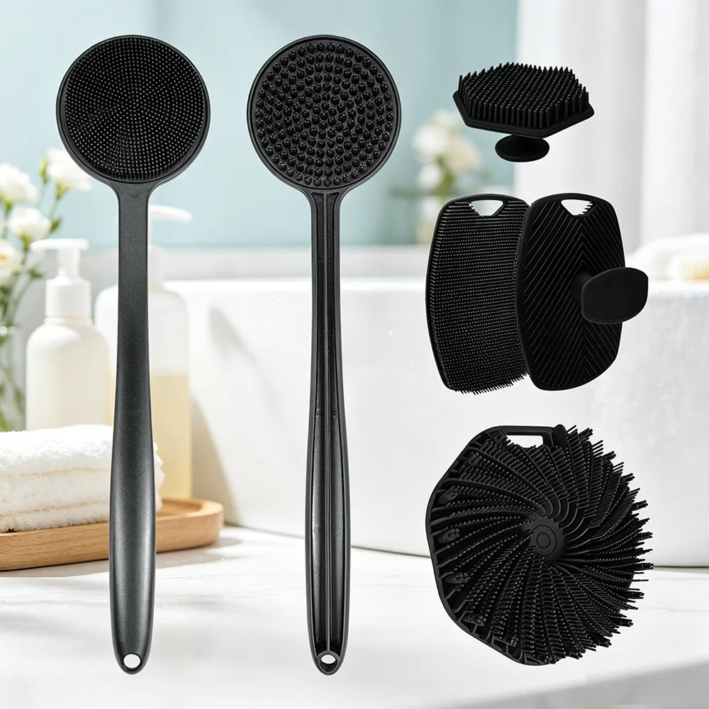 5-Piece Silicone Exfoliating Body & Scalp Brush Set Silicone Bath Brush Set QXL