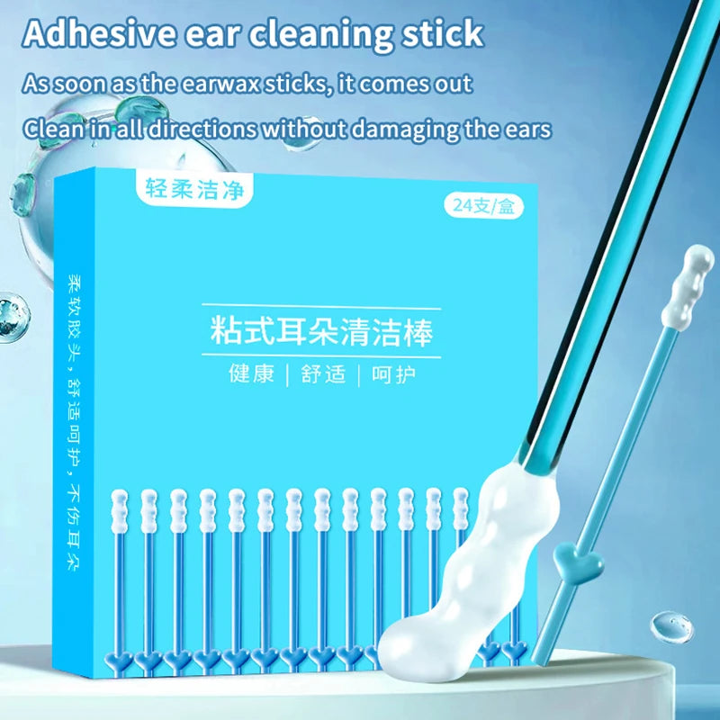 24-Pack Silicone Sticky Earwax Remover Swabs | Disposable Ear Cleaner Ear Cleaning Swabs QXL