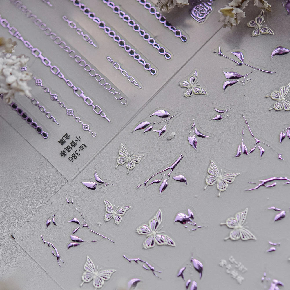 5D Hot Stamping Nail Stickers – Floral & Butterfly Decals Nail Art Stickers QXL