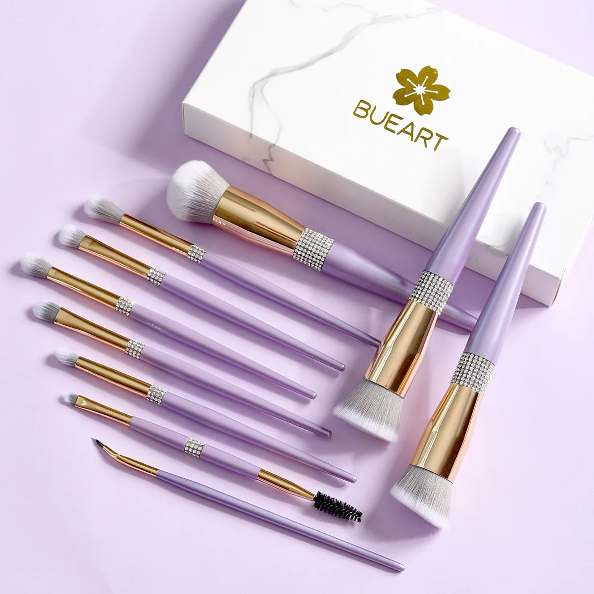 10-Pc Lilac Purple Diamond Makeup Brush Set & Storage Cup Makeup Brush Set QXL 10 brush boxes