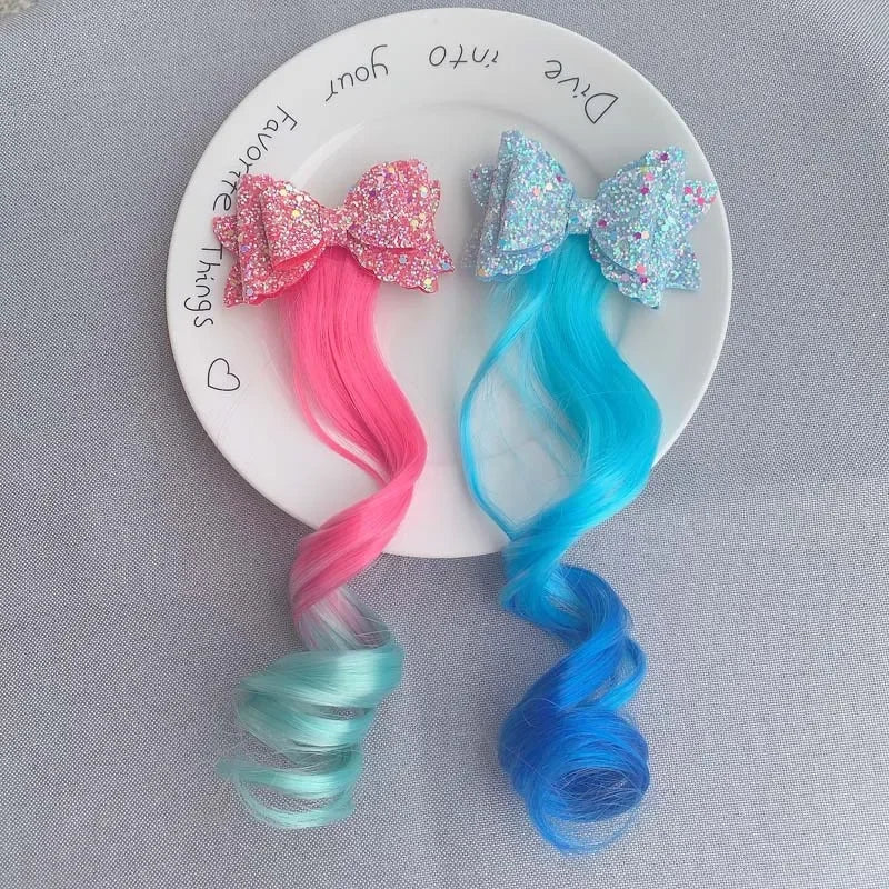 Princess Gradient Curly Bow Hair Clip for Girls | Cute Barrette Girls Hair Clip QXL