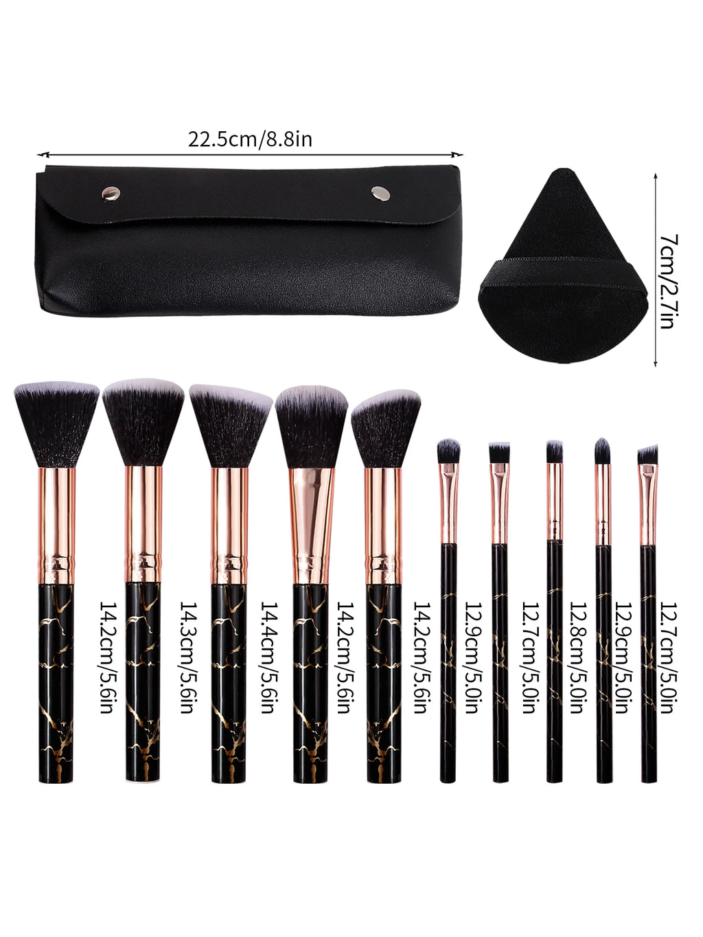 14-Pc Marble Makeup Brush Set with Powder Puff & Bag Makeup Brush Set QXL