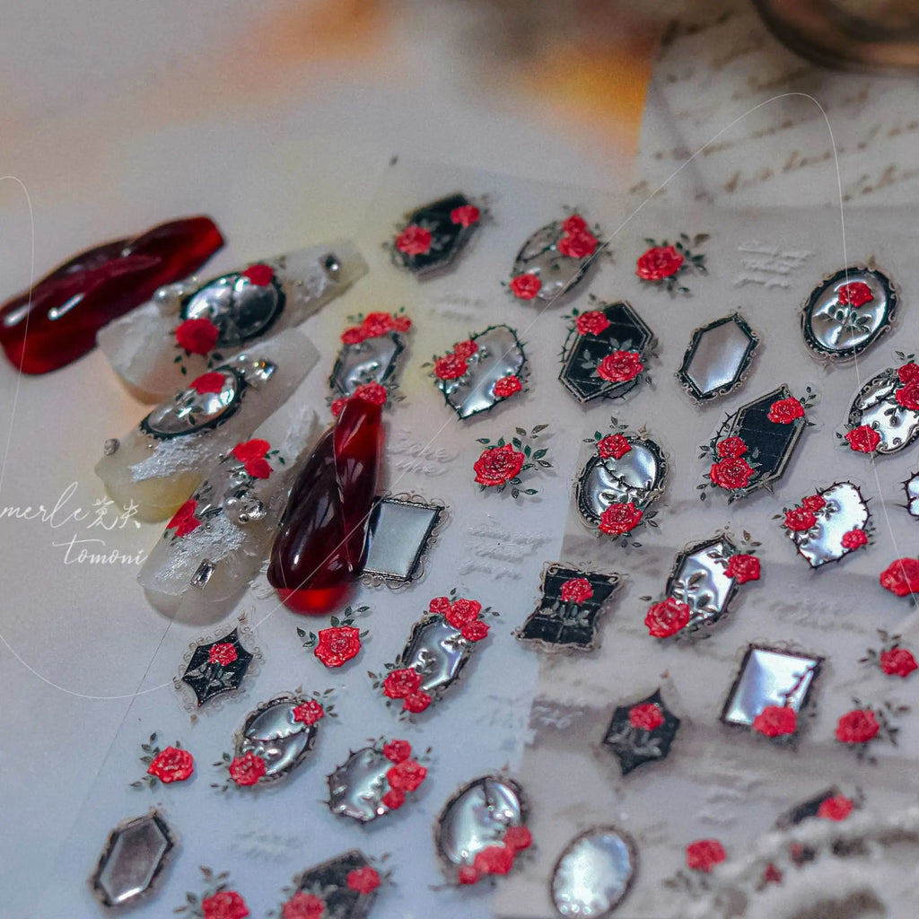 5D Oriental Flower Nail Stickers | Crystal Rhinestone Decals Nail Art Stickers QXL