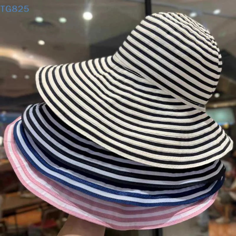 Wide Brim Foldable Striped Fisherman Sun Hat – UV Protection Sun Hat QXL