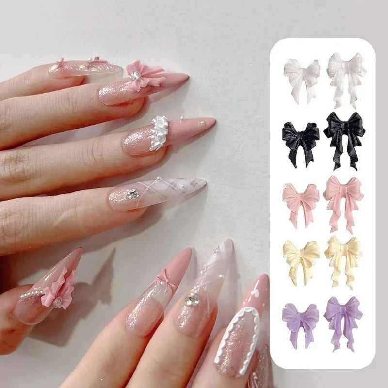 20-Pc 3D Resin Ribbon Bow Nail Charms | 2 Sizes, Colorful 3D Nail Charms QXL