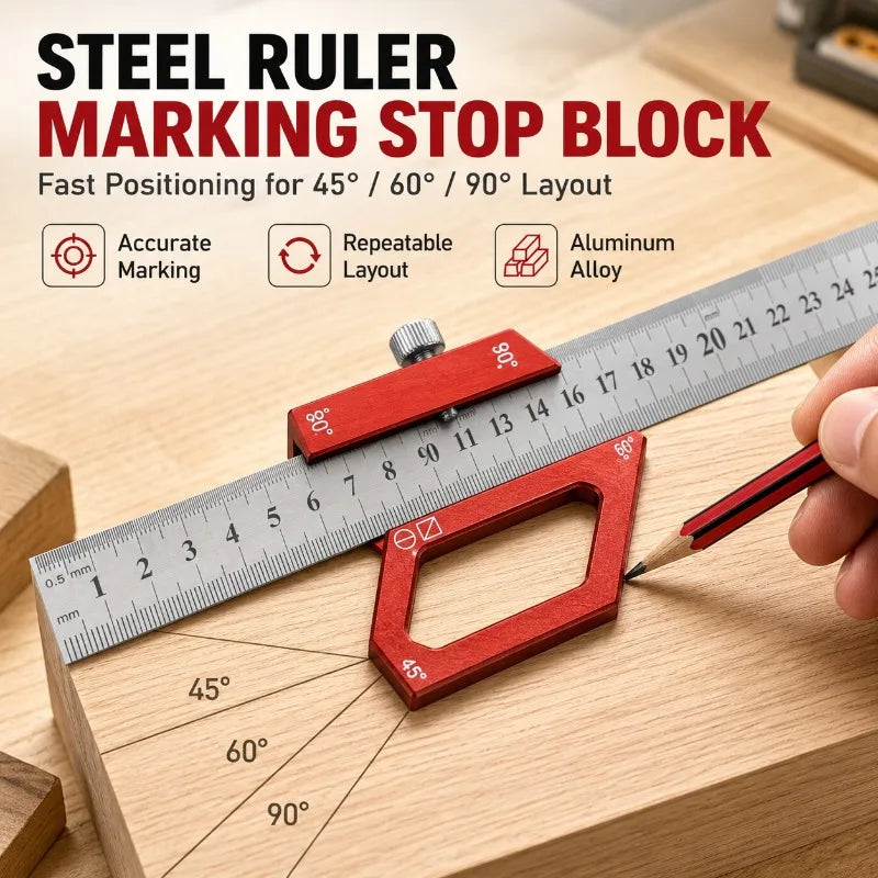 Aluminum Ruler Stop Block | 45/60/90° Woodworking Marking Clamp Woodworking Marking Tool QXL