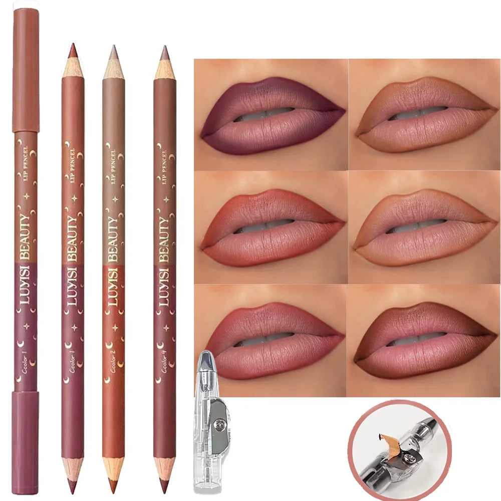 3-Pack Waterproof Matte Lip Liners + Sharpener | Double-Ended Lip Liner Set QXL