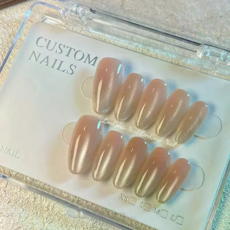 Ice Transparent Cat Eye Press On Nails | Handmade Nude Press On Nails QXL
