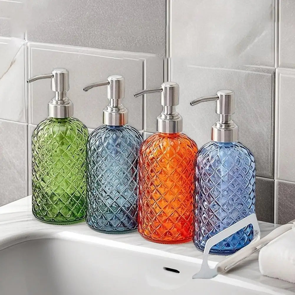 480ml Glass Soap Dispenser | Rust-Proof Stainless Steel Pump Glass Soap Dispenser QXL