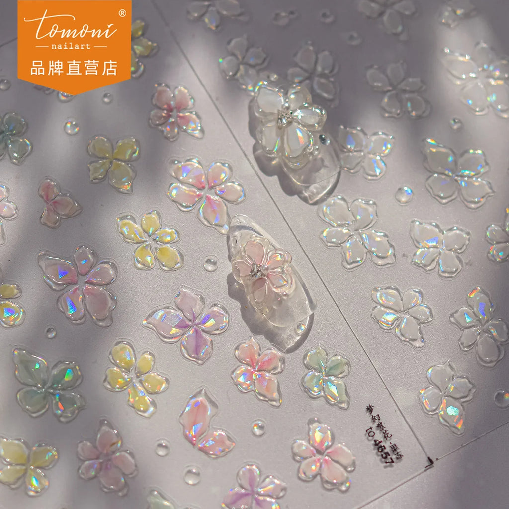 5D Gradient Flower Petal Nail Stickers | Rose & Leaf Decals Nail Art Stickers QXL