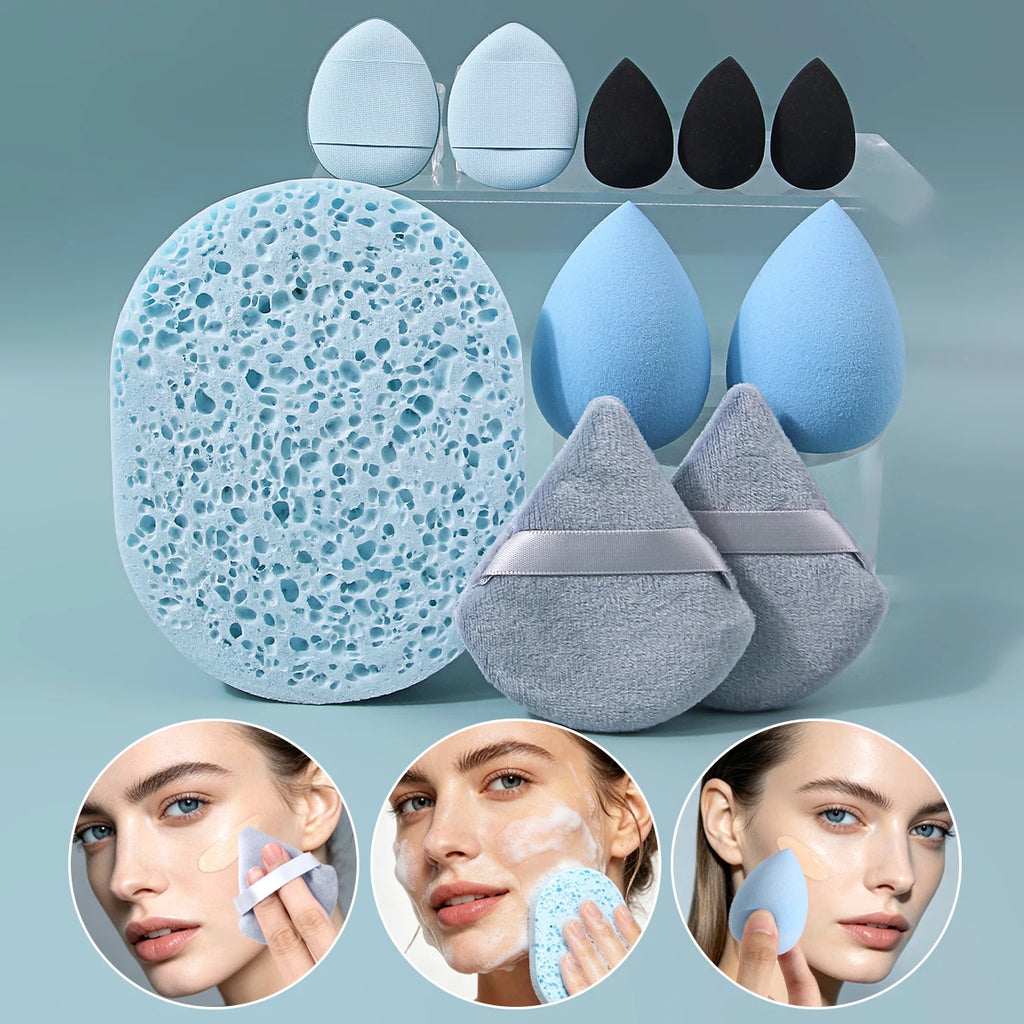 KOSSHOW 12-Pc Makeup Sponge & Powder Puff Set | Multi-Size Makeup Sponge Set QXL Blue