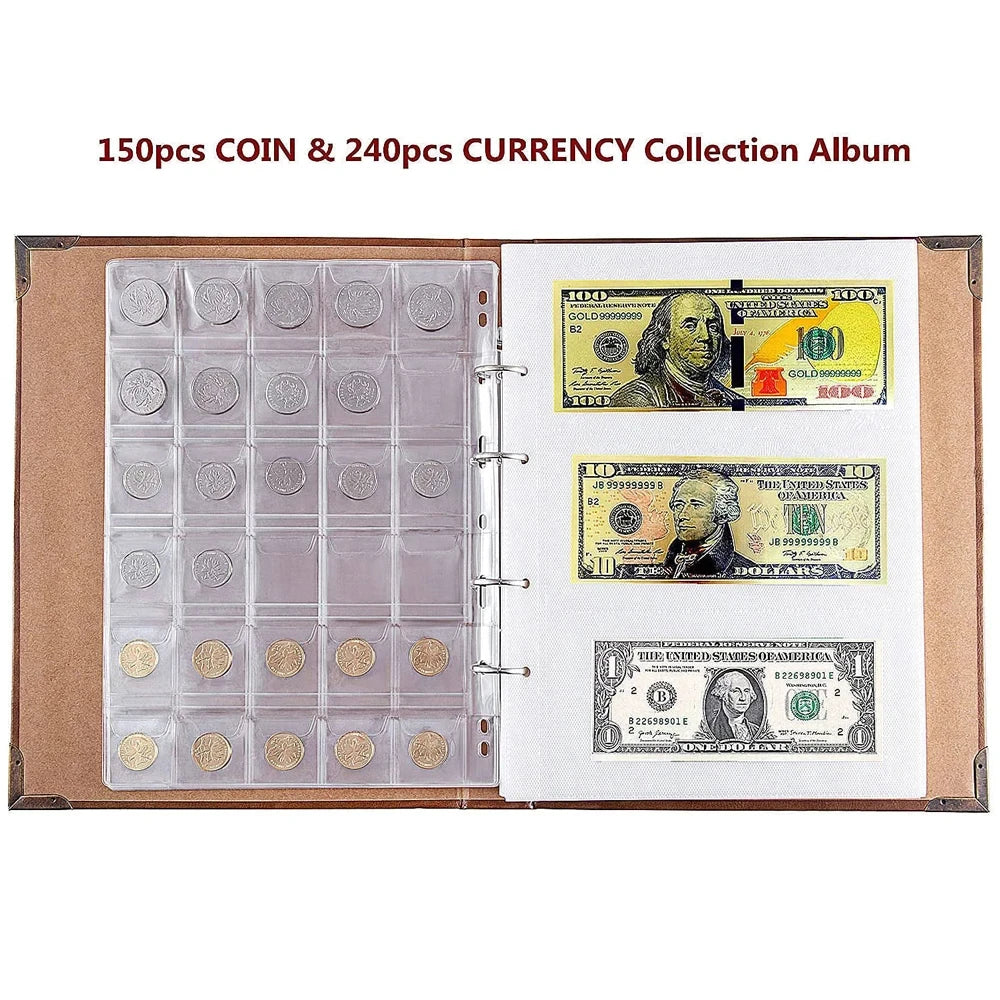 Coin & Banknote Collection Album | Retro Commemorative Storage Book Coin Collection Album QXL A