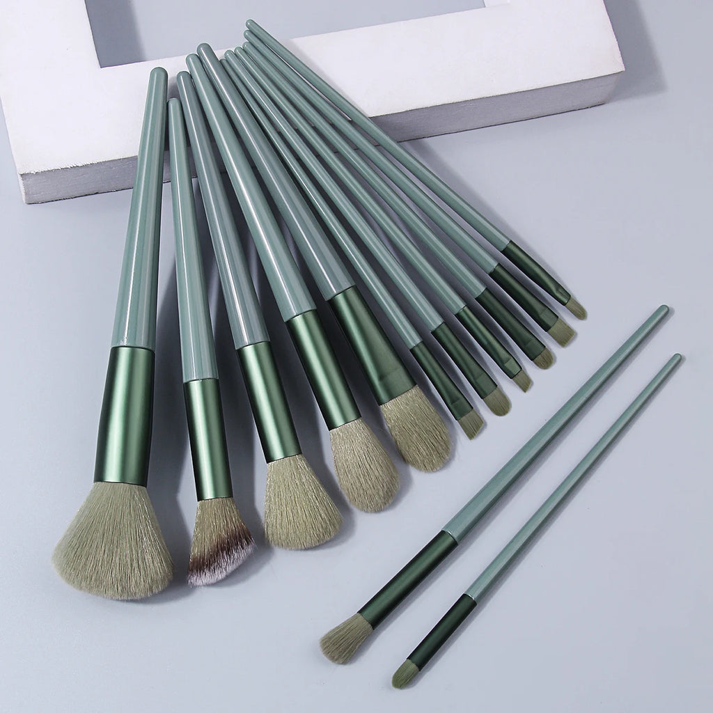 KOSSHOW 13-Piece Green Makeup Brush Set – Full Cosmetic Kit Makeup Brush Set QXL