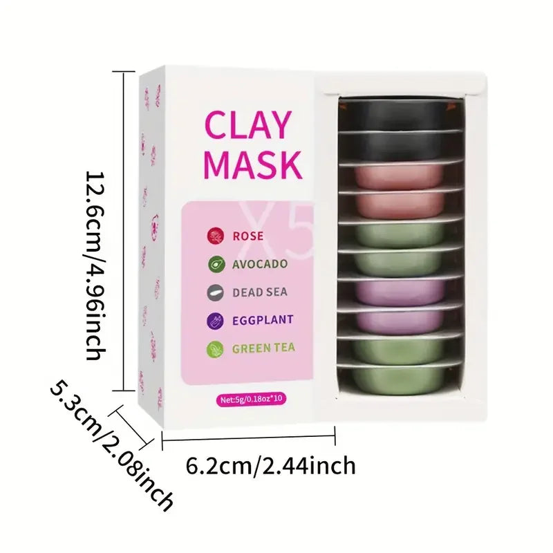 VERONNI 10-Pack Clay Face Masks | Rose, Green Tea, Eggplant Clay Face Mask QXL