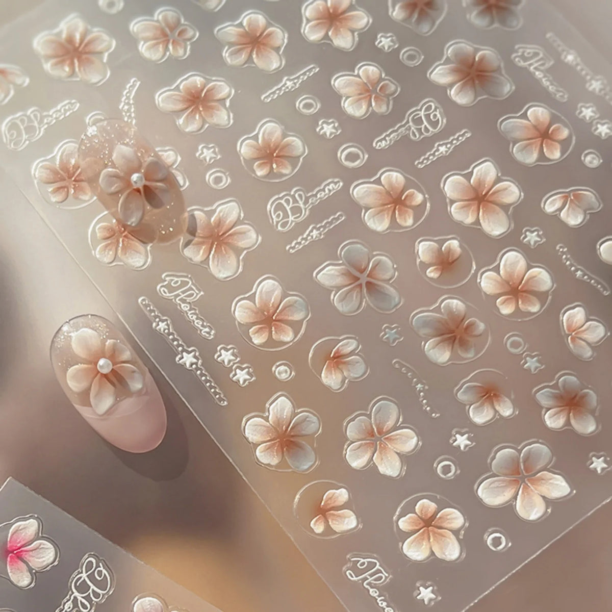 Gradient Plumeria 5D Nail Stickers | Floral Adhesive Decals Nail Art Stickers QXL