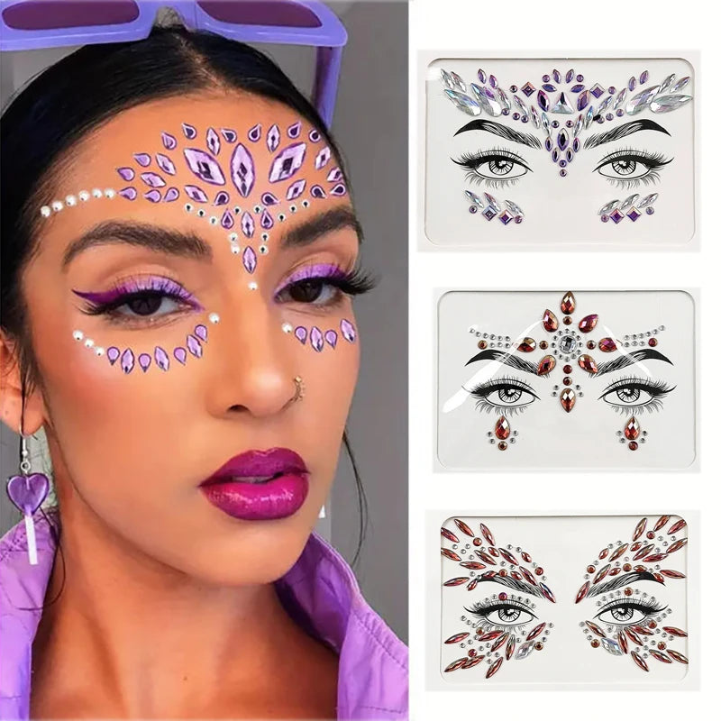Rhinestone Face Gems & Glitter Temporary Tattoo Stickers Face Gem Stickers QXL