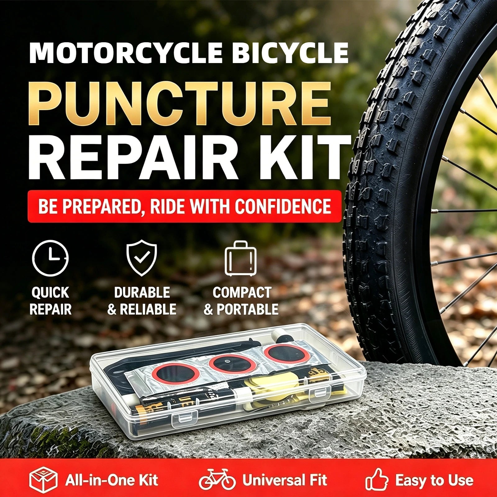 Bike Tyre Puncture Repair Kit | Patches, Levers & Carry Case Tyre Repair Kit QXL