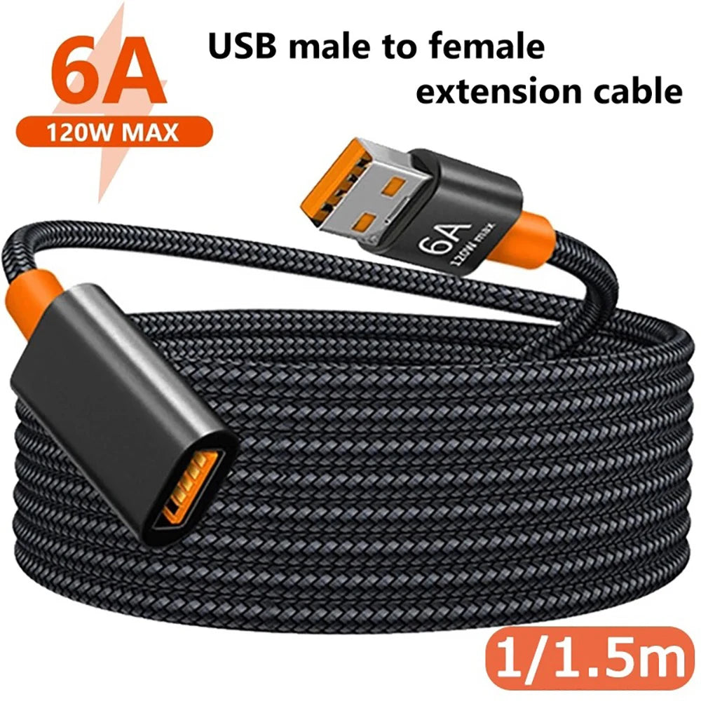 USB Extension Cable 6A Male to Female Braided | 1M & 1.5M USB Extension Cable QXL