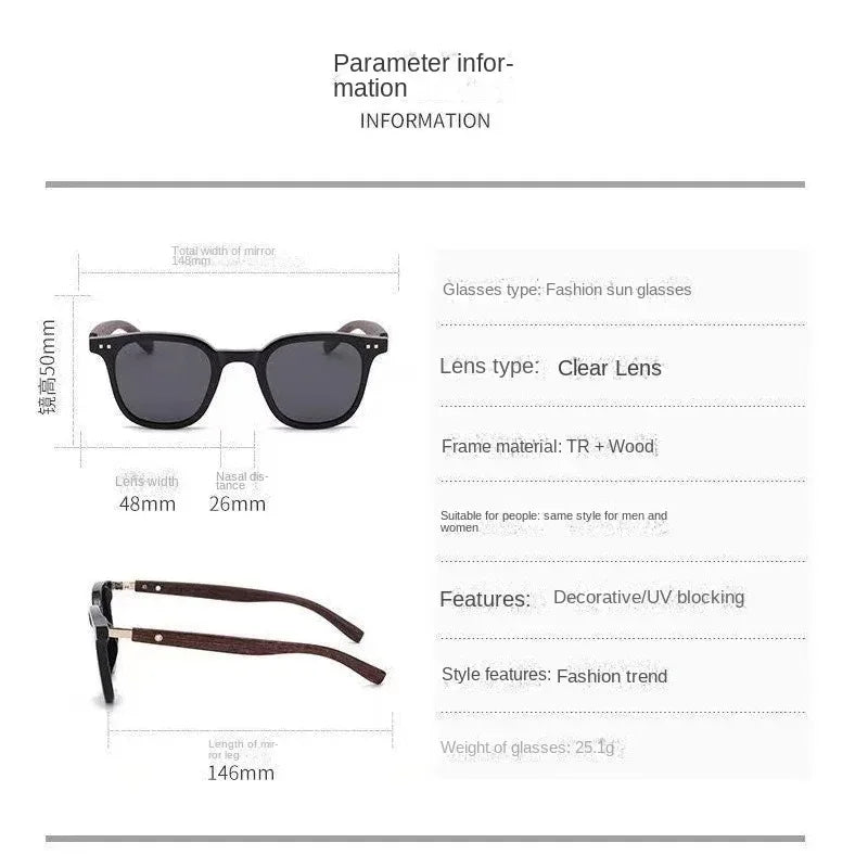 Retro Wood Grain Square Sunglasses UV Protection Unisex Retro Sunglasses QXL
