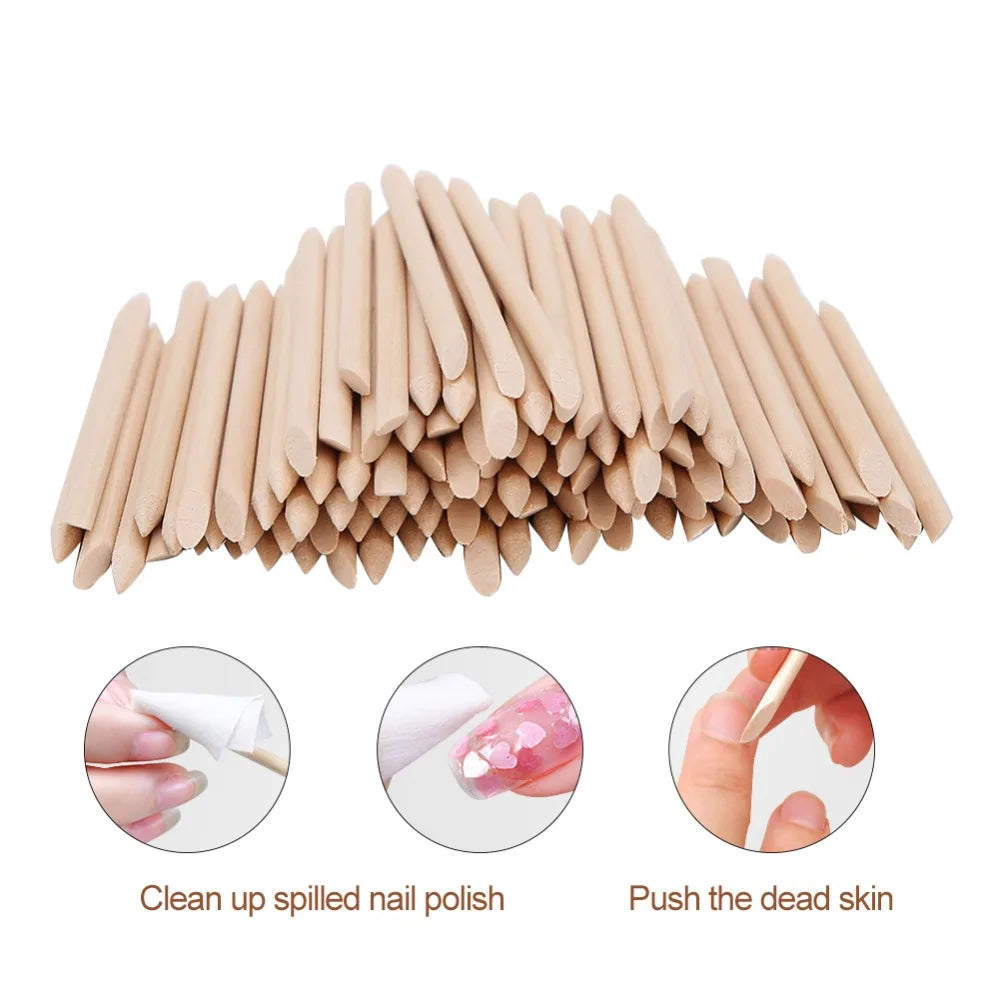 200-Pack Double-Head Orange Wood Cuticle Pusher Sticks Cuticle Pusher Sticks QXL
