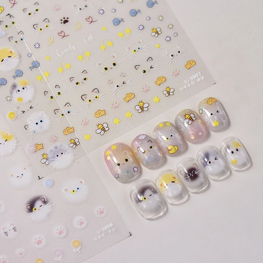 5D Kawaii Cat Nail Art Stickers | Spring Flower Decals Nail Art Stickers QXL