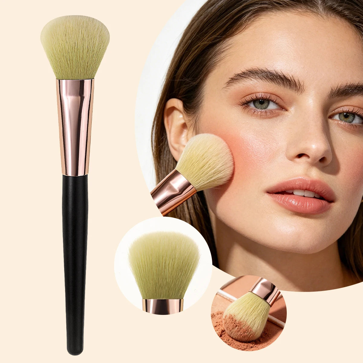 KOSSHOW Blush & Contour Brush | Nylon, Wood Handle Blush Makeup Brush QXL black