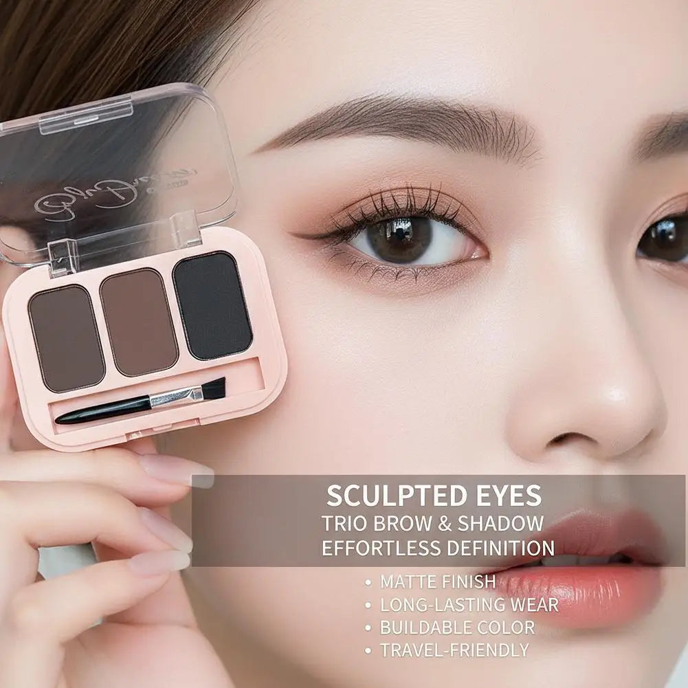 Matte 3-Shade Eyebrow Powder Palette with Brush | Gray & Black Eyebrow Powder Palette QXL