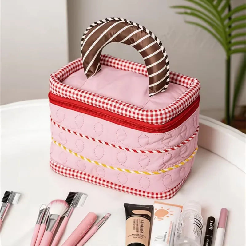Cute Cake Makeup Brush Organizer Bag | Multi-Pocket Travel Cosmetic Organizer Bag QXL
