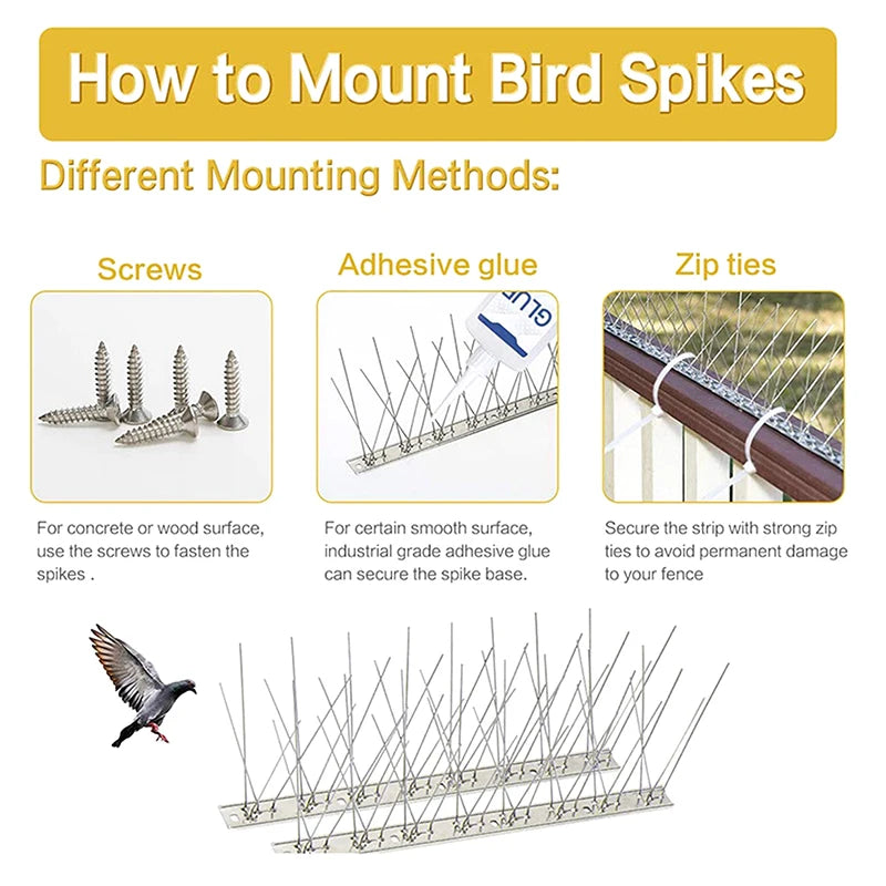 Stainless Steel Bird Spikes – Pigeon & Pest Deterrent Kit Bird Spike Deterrent QXL