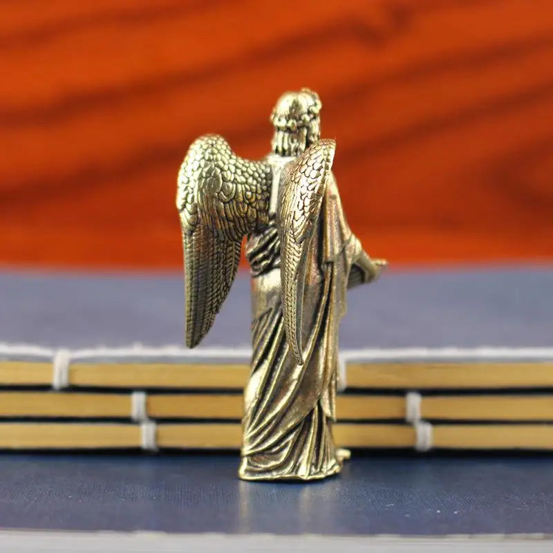 Brass Angel Statue Figurine | Mini Desktop Copper Ornament Decorative Figurine QXL