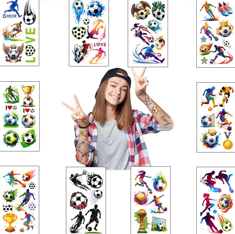 10-Sheet Soccer Temporary Tattoo Stickers | Waterproof Football Temporary Tattoo Stickers QXL