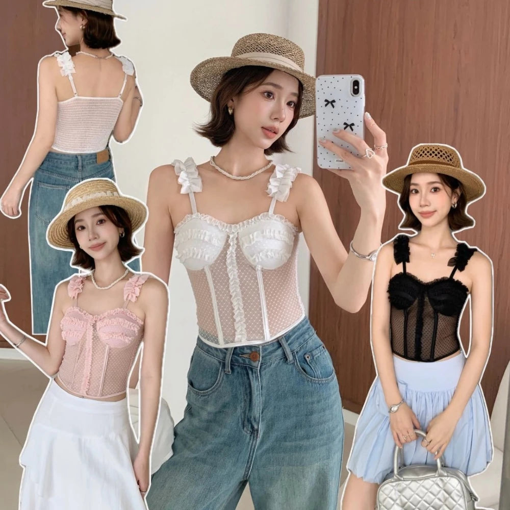 Lace Trim Cami Top with Built-In Bra Pads | Spaghetti Strap Women's Cami Top QXL