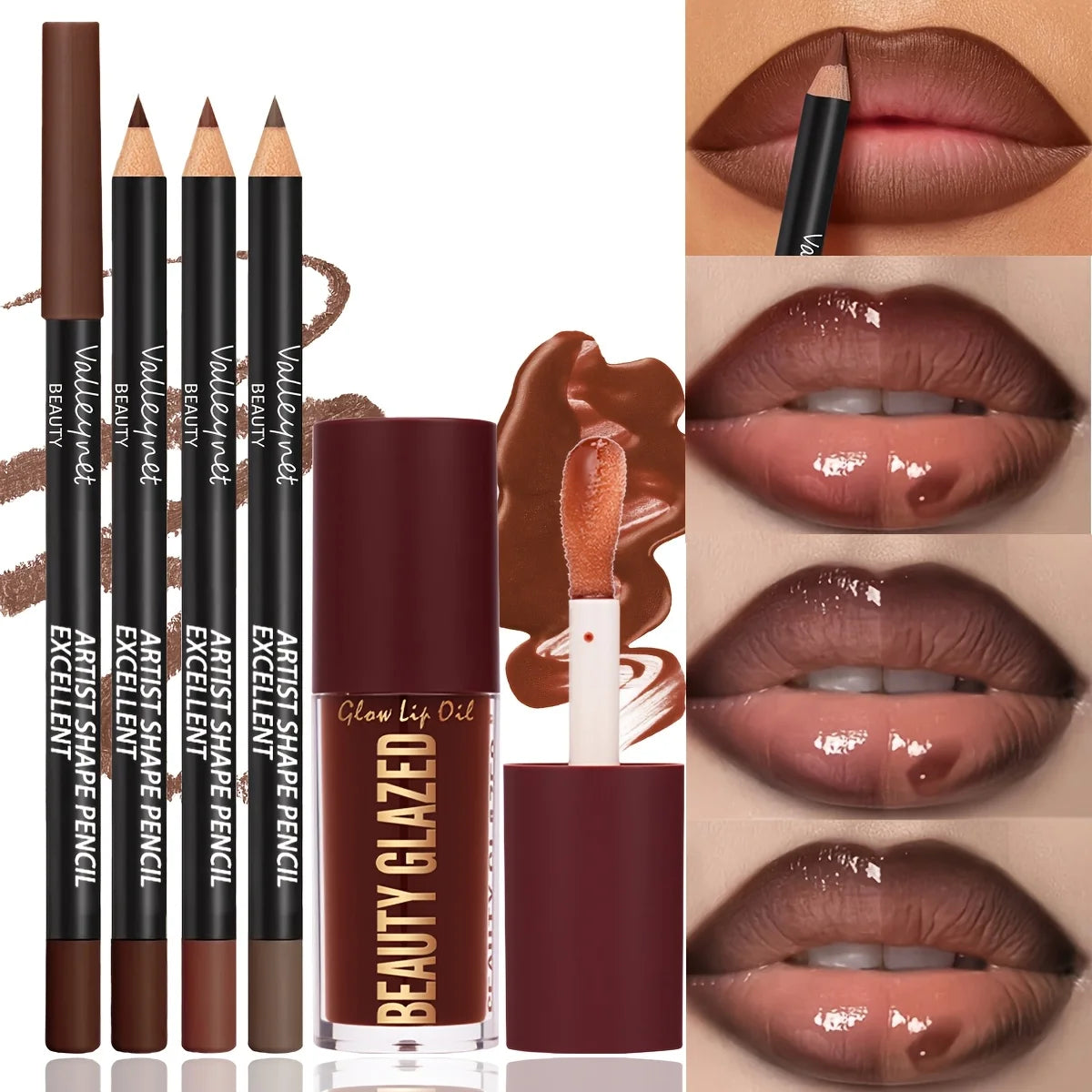 4-Pc Waterproof Lip Liner & Plumping Lip Gloss Set | Berry Tone Lip Liner & Gloss Kit QXL