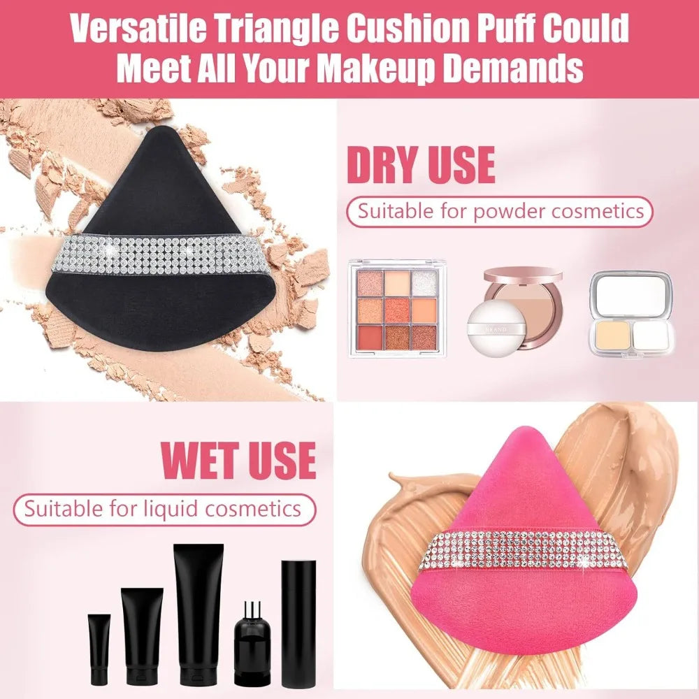6-Pack Pink Triangle Powder Puff Set | Velvet Makeup Sponge Makeup Powder Puff QXL
