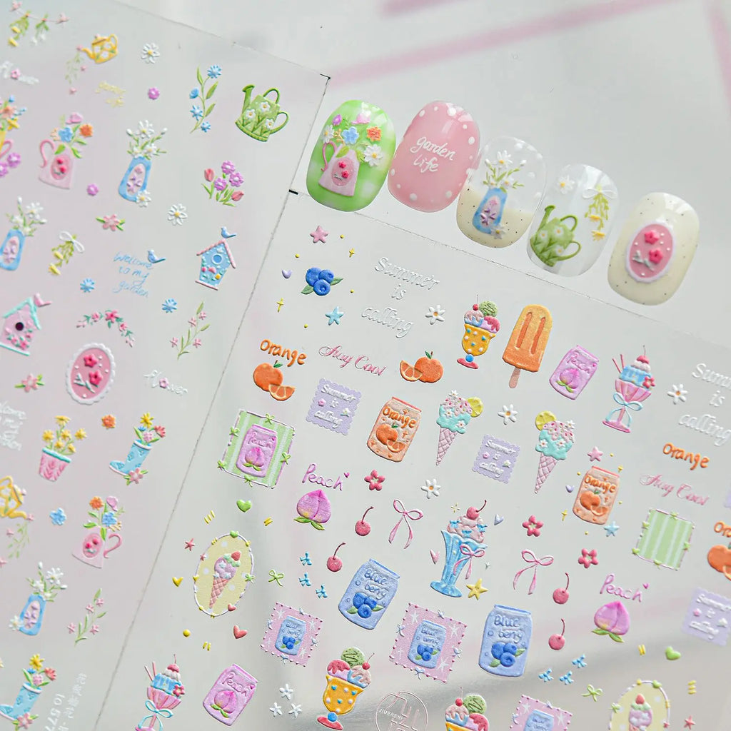 5D Spring Garden Nail Stickers | Floral Self-Adhesive Decals Nail Art Stickers QXL