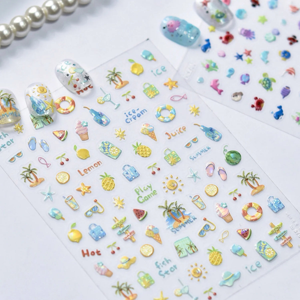 5D Summer Nail Stickers | Tropical Fruit & Beach Nail Decals Nail Art Stickers QXL