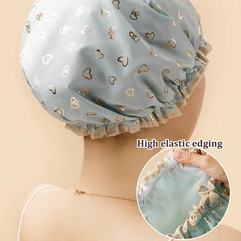 Double Layer Waterproof Shower Cap – PEVA & Polyester Shower Cap QXL