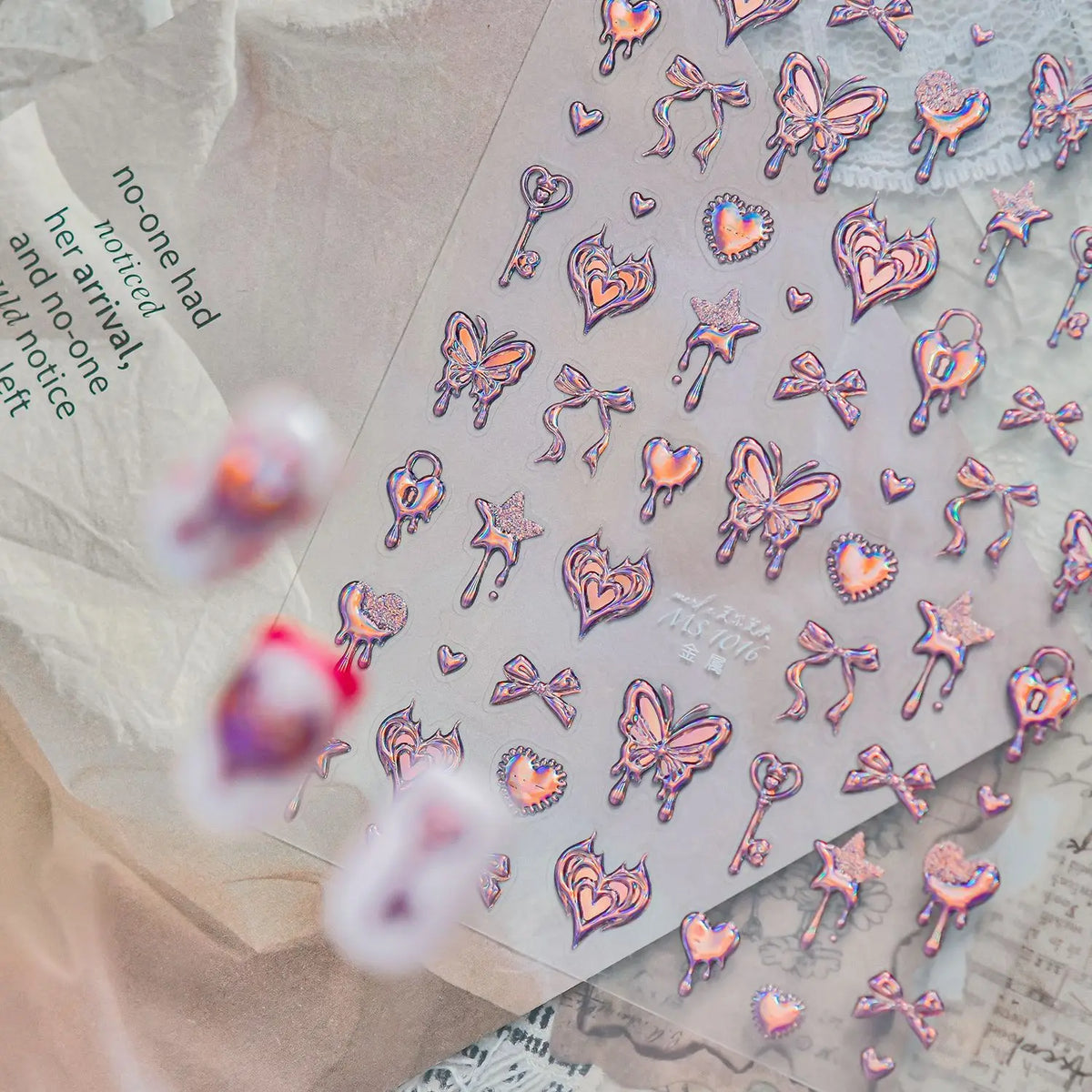 5D Nail Stickers – Vintage Key Heart Butterfly Retro Decals Nail Art Stickers QXL