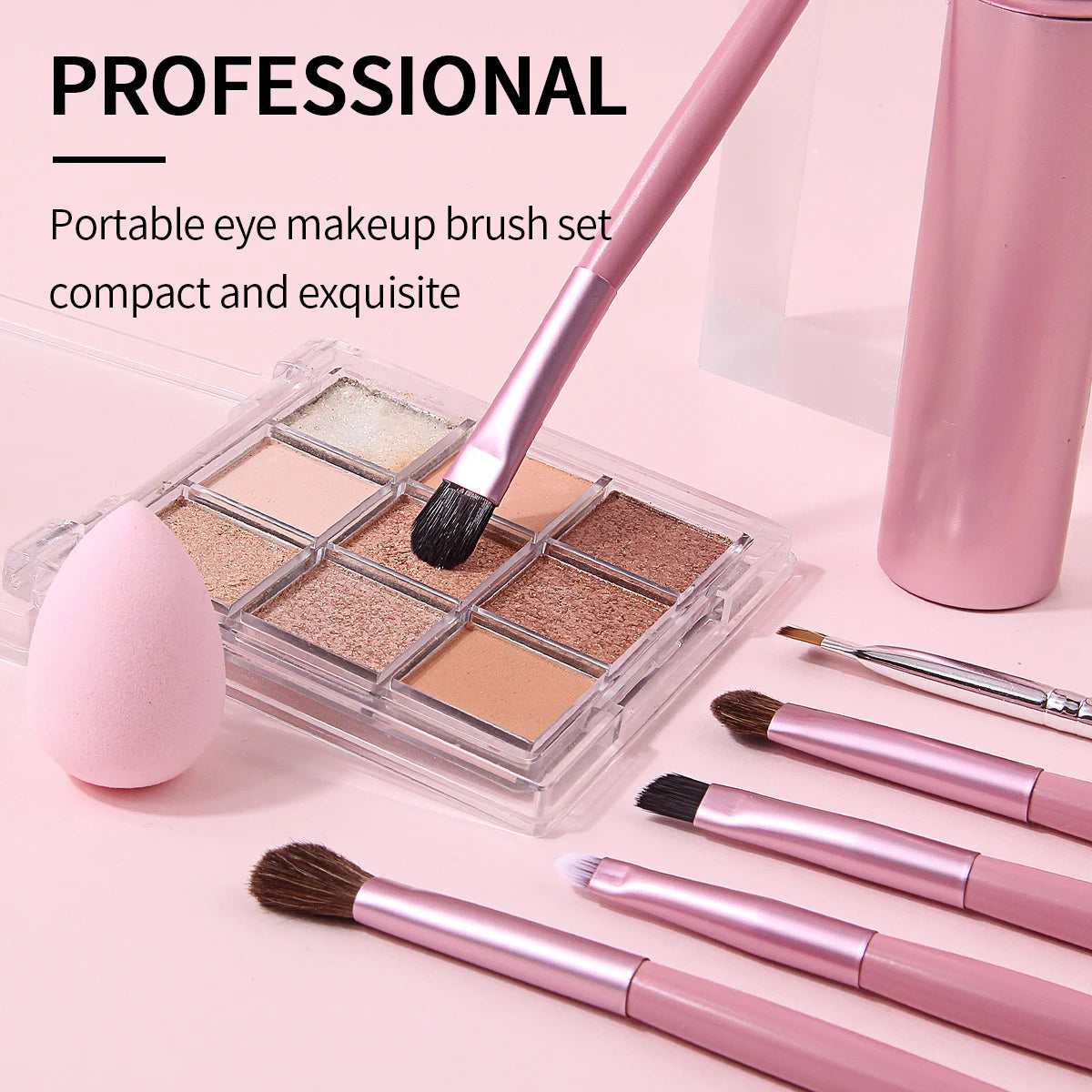 KOSSHOW 8-Pc Pink Eyeshadow Brush Set – Blending & Detail Eyeshadow Brush Set QXL