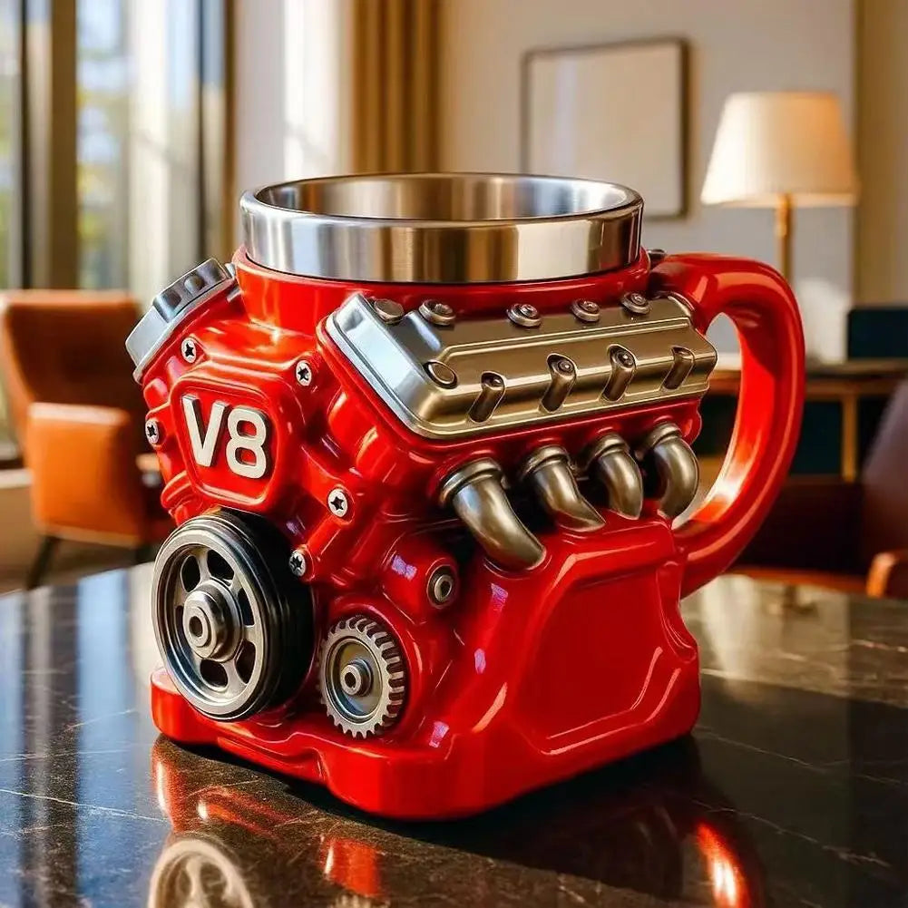 V6 V8 Engine Shaped Mug | Novelty Stainless Steel Car Cup Novelty Drinkware Mug QXL