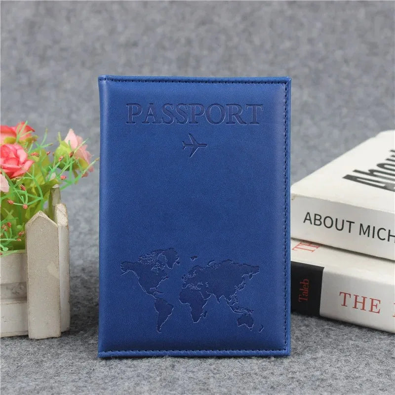 PU Leather Passport Cover | World Map Travel Organizer Case Passport Cover QXL