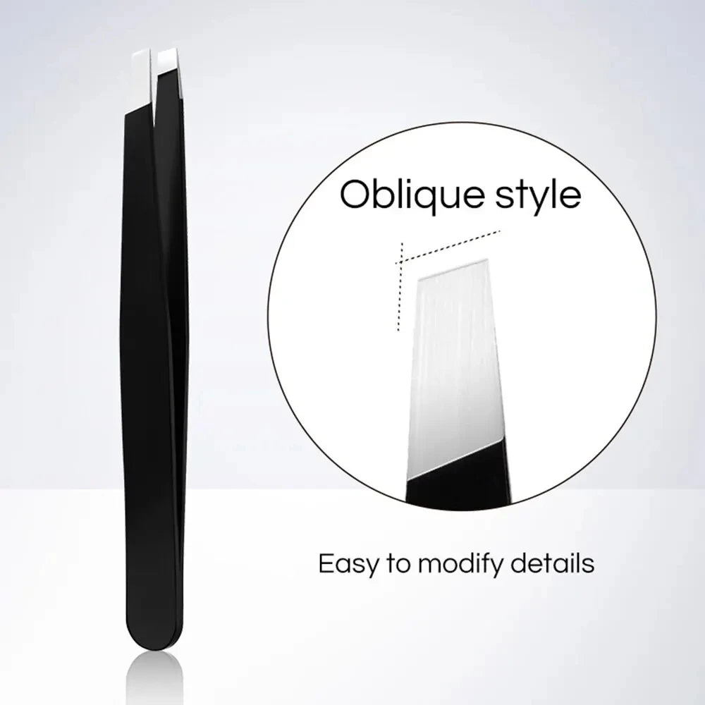 Stainless Steel Eyebrow Tweezer – Slant & Flat Tip | Black Eyebrow Tweezer QXL 2