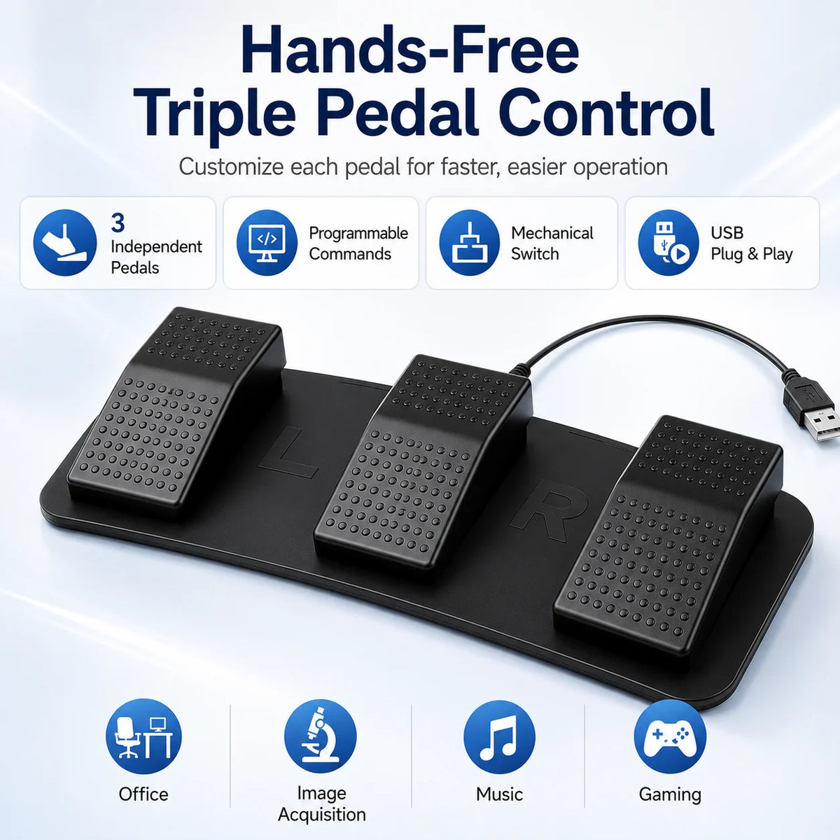 USB Triple Foot Switch Programmable Pedal | 3-Key Mechanical Programmable Foot Pedal QXL