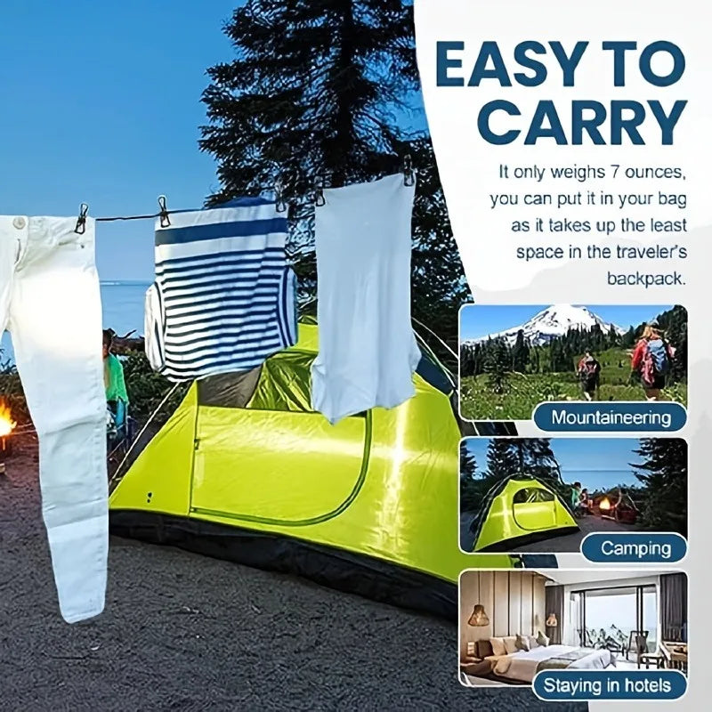 Retractable Clothesline with 12 Clips | Windproof Travel Drying Rope Retractable Clothesline QXL