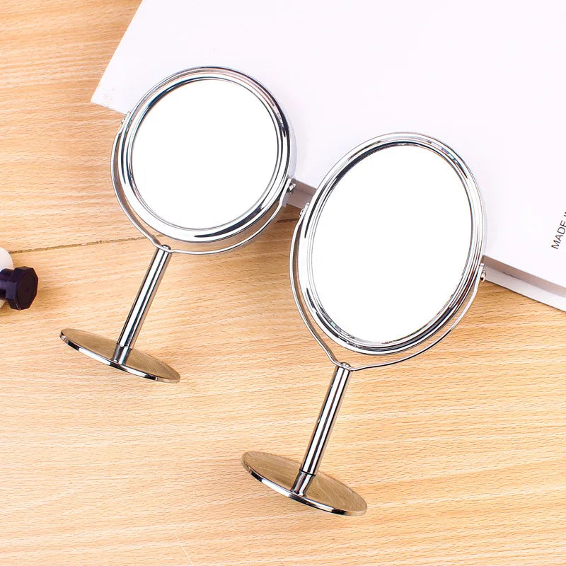 3-Inch Double-Sided Rotatable Desktop Makeup Mirror | Silver Desktop Makeup Mirror QXL