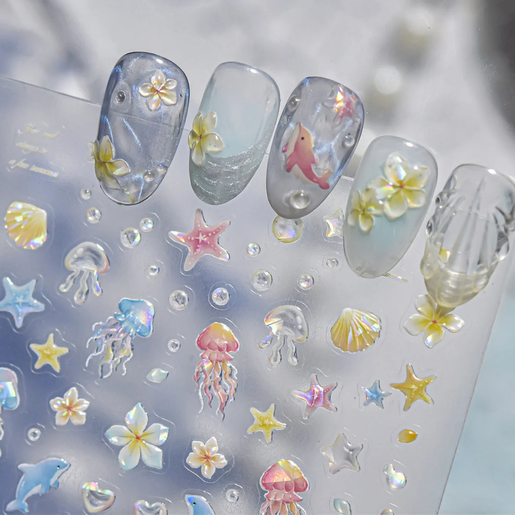 5D Ocean Nail Art Stickers – Jellyfish, Starfish & Dolphin Decals Nail Art Stickers QXL