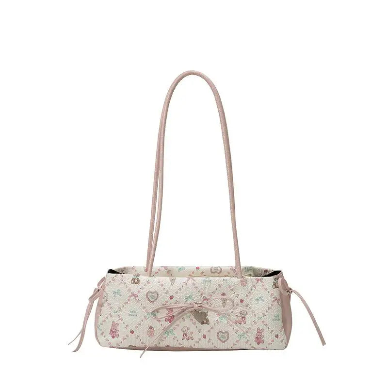 Sweet Bow Cartoon Print Shoulder Bag | Large Capacity Tote Shoulder Tote Bag QXL Pink