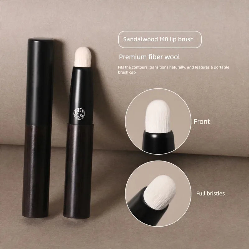 Sandalwood T40 Round Lip Brush with Protective Cap | Portable Lip Makeup Brush QXL