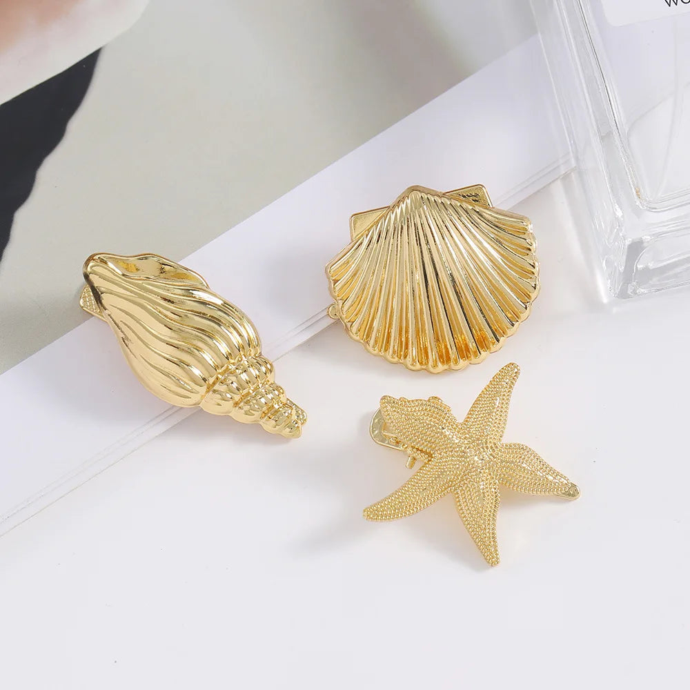 3-Pack Boho Seashell Starfish Hair Clips | Beach Barrettes Set Hair Clip Set QXL 3Pcs