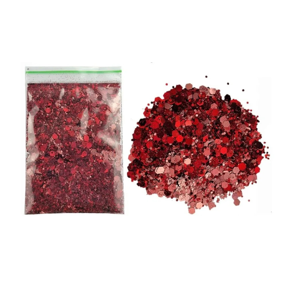 Holographic Nail Glitter Powder | Chrome Rainbow Laser Effect Nail Glitter Powder QXL 6-Wine Red
